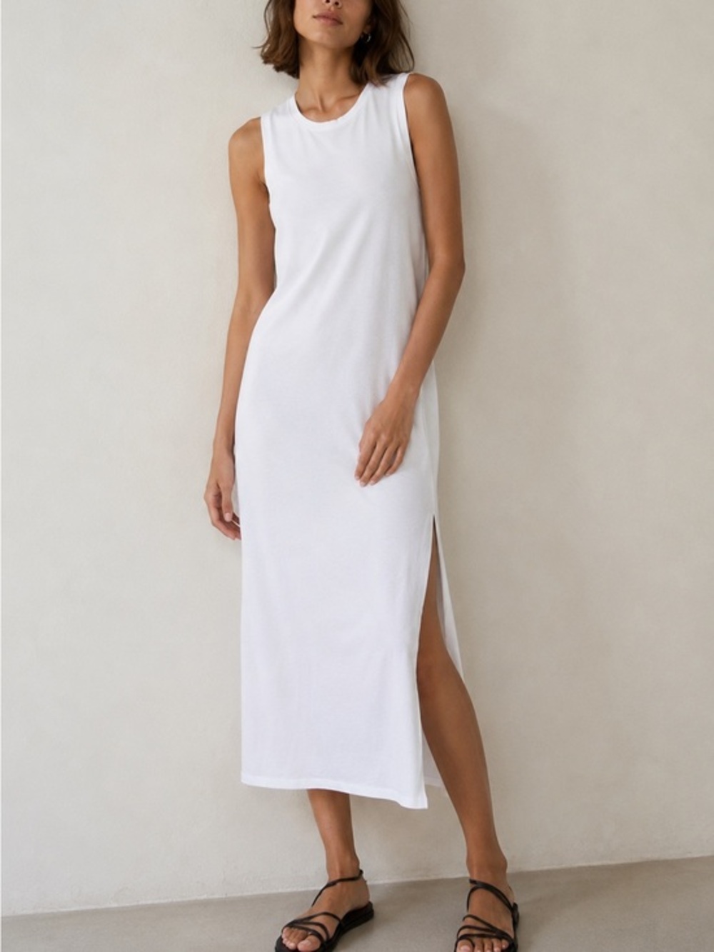 NWT another tomorrow white sleeveless tee midi dress